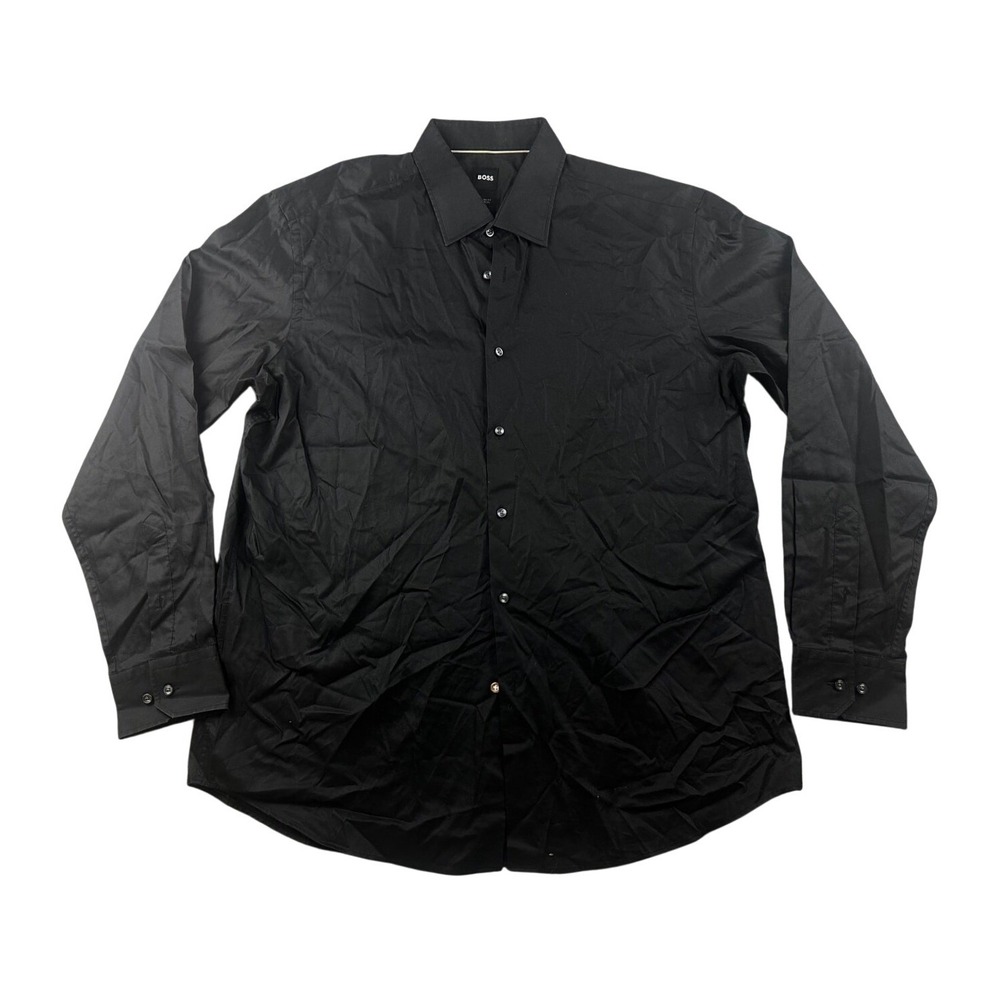 BOSS Button-Up Shirt Men XXL Black H-Joe-Kent Regular Fit Supima Cotton Career